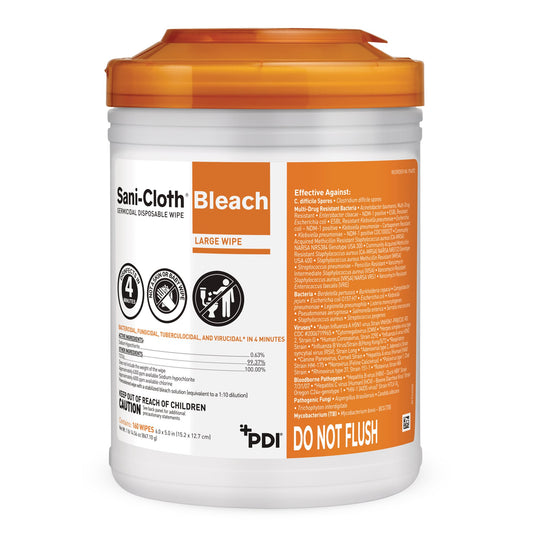 Surface Disinfectant Cleaner Sani-Cloth® Bleach Premoistened Germicidal Manual Pull Wipe 160 Count Canister Bleach Scent NonSterile - P84172