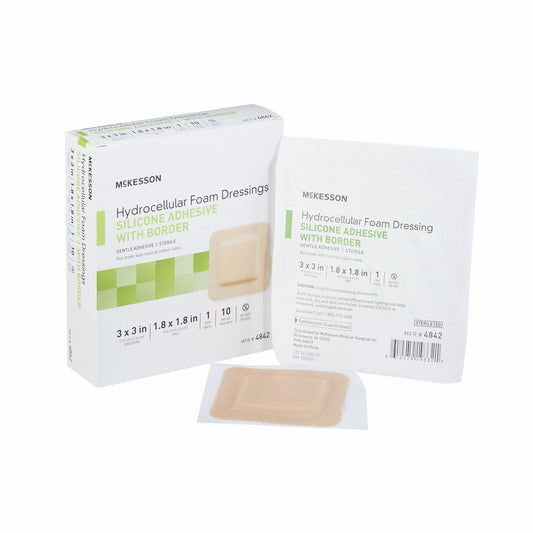 Foam Dressing McKesson 3 X 3 Inch With Border Film Backing Silicone Gel Adhesive Square Sterile - 4842