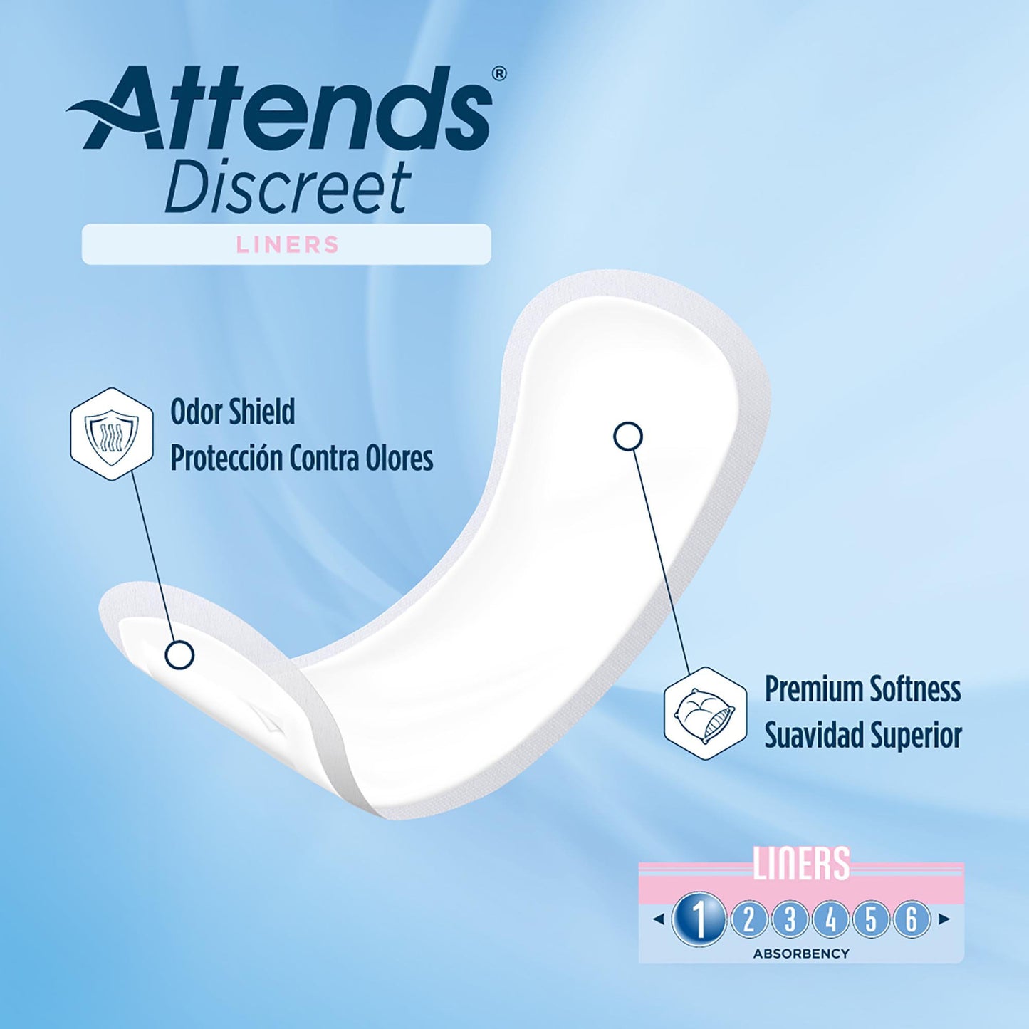 Attends® Discreet Liners Bladder Control Pad, 6-Inch Length ADLINER