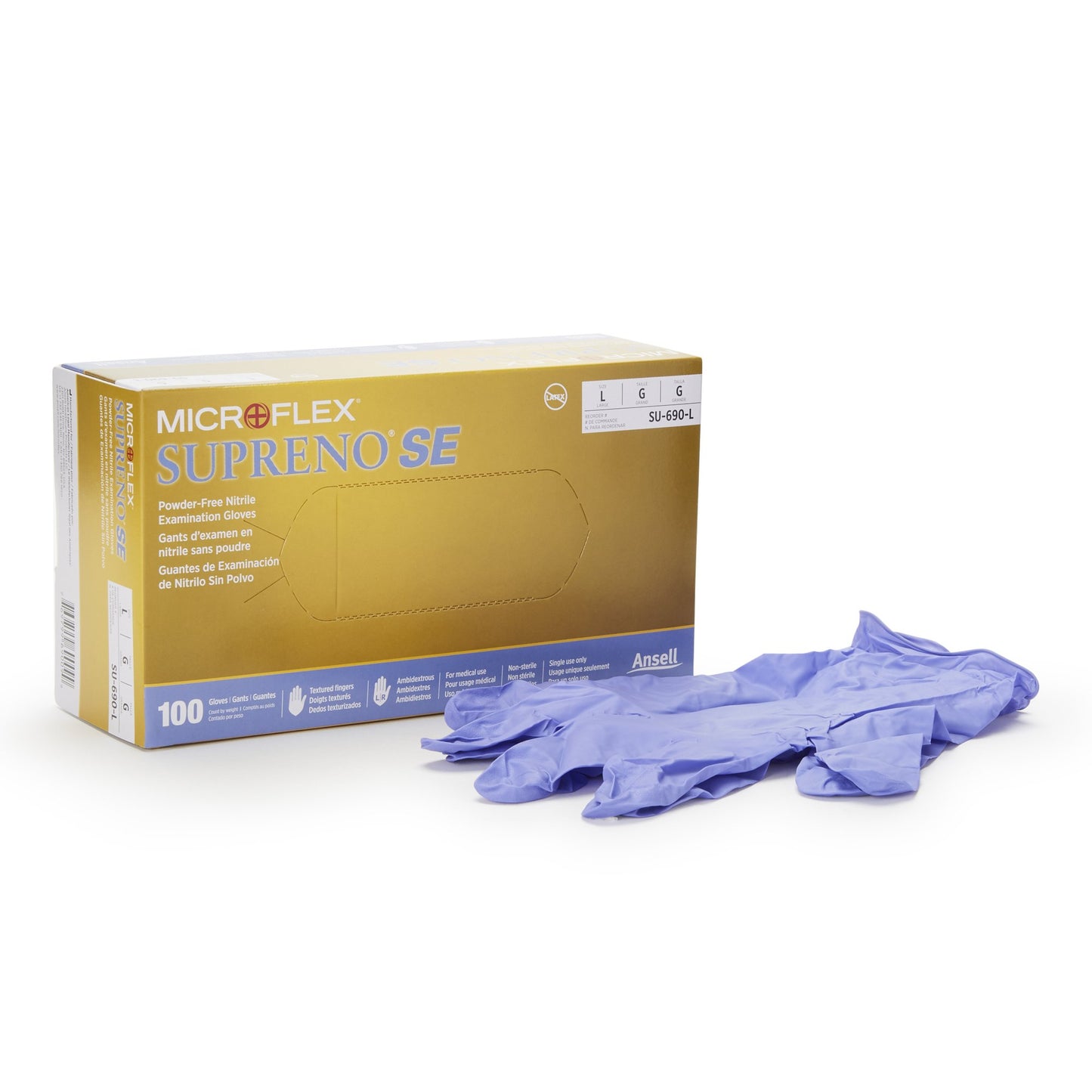 Exam Glove Supreno® SE Large NonSterile Nitrile Standard Cuff Length Textured Fingertips Blue Not Rated - SU-690-L
