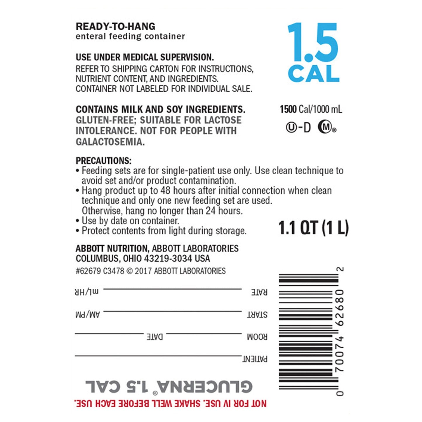 Glucerna® with Carbsteady Tube Feeding Formula, 33.8 oz Ready to Hang Carton 62679