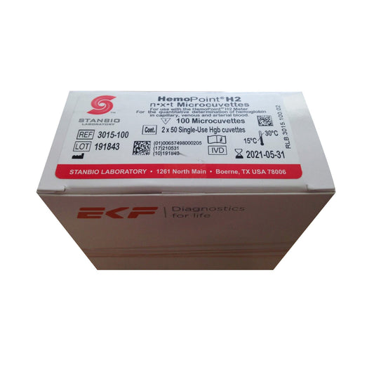Stanbio Laboratory HemoPoint H2 nxt Microcuvette Reagent for use with HemoPoint H2 Hemoglobin Photomerer, Hemoglobin / Hematocrit test 3015-100, Box of 100