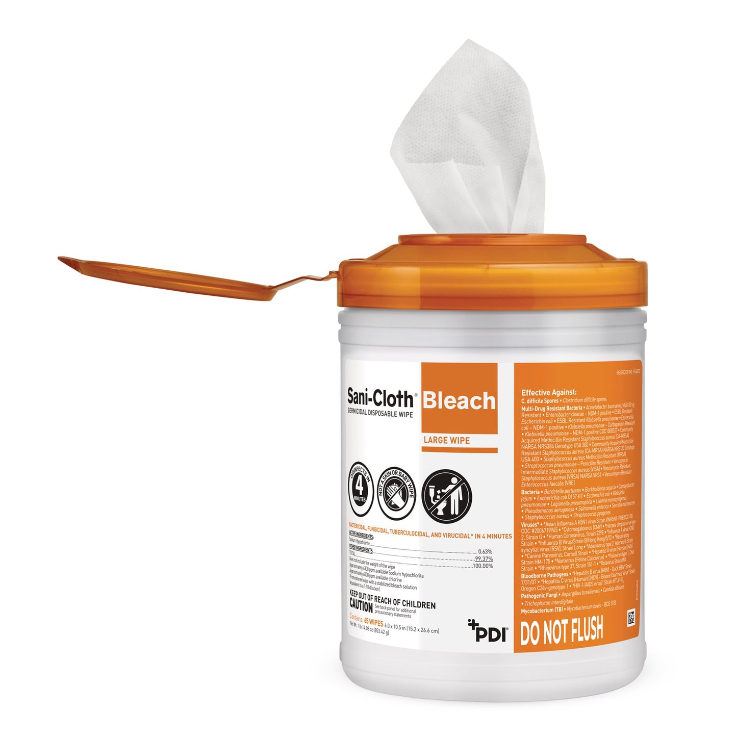 Sani-Cloth® Surface Disinfectant Cleaner Bleach Wipe, 75 Wipes per Canister P54072