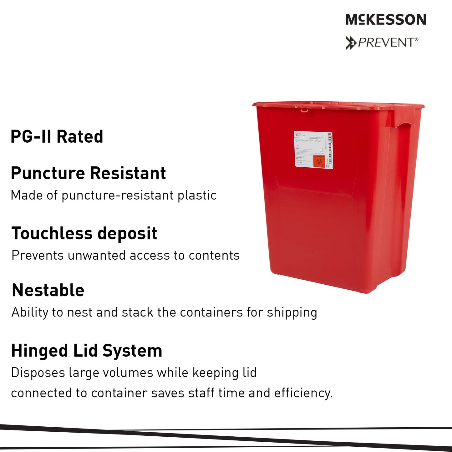 McKesson Prevent® Sharps Container, 12 Gallon, 20-4/5 x 17-3/10 x 13 Inch 2267