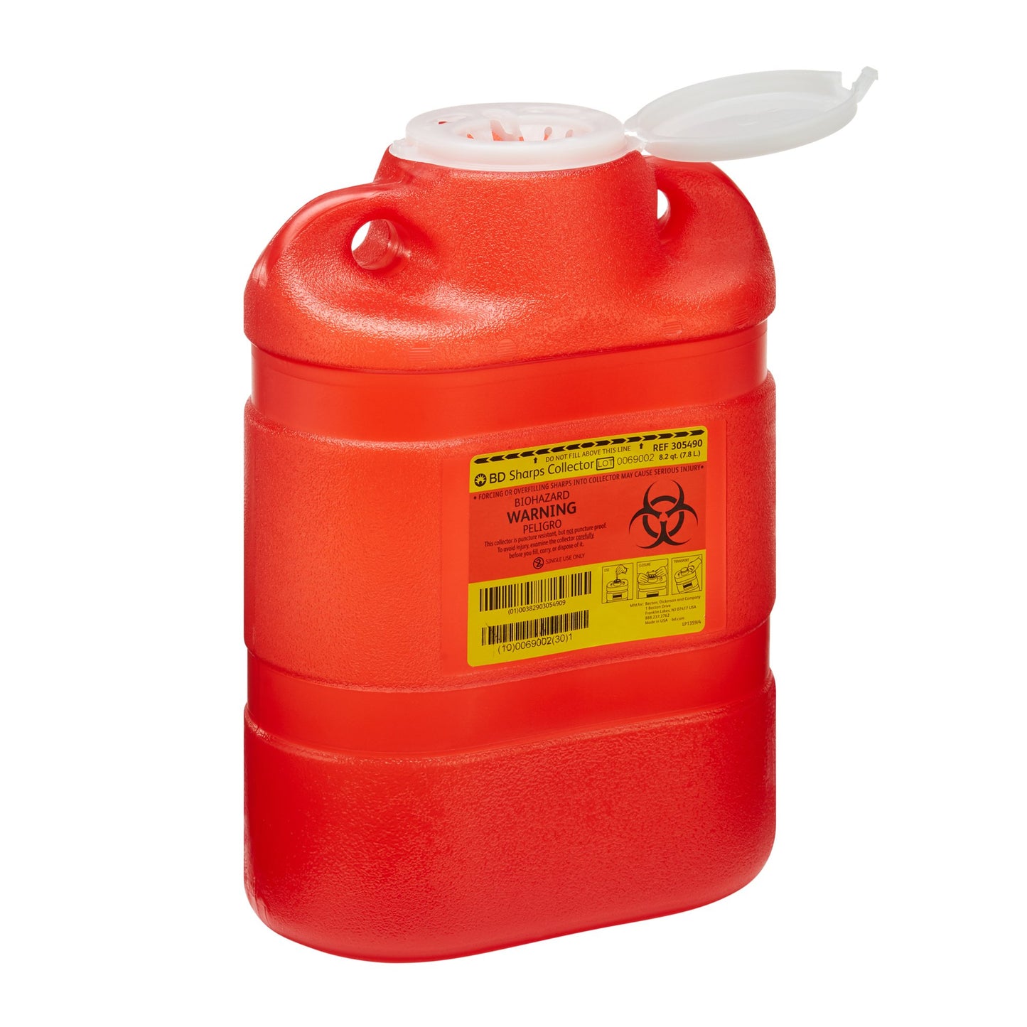 BD Sharps Container, 8.2 Quart, 13.4 x 9.4 x 5.3 Inch 305490