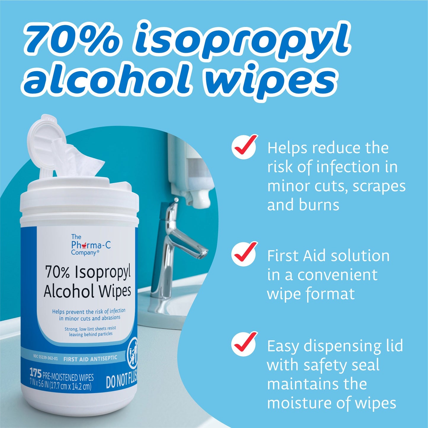 The Pharma-C Company® Isopropyl Alcohol Antiseptic Skin Wipe 63-10413