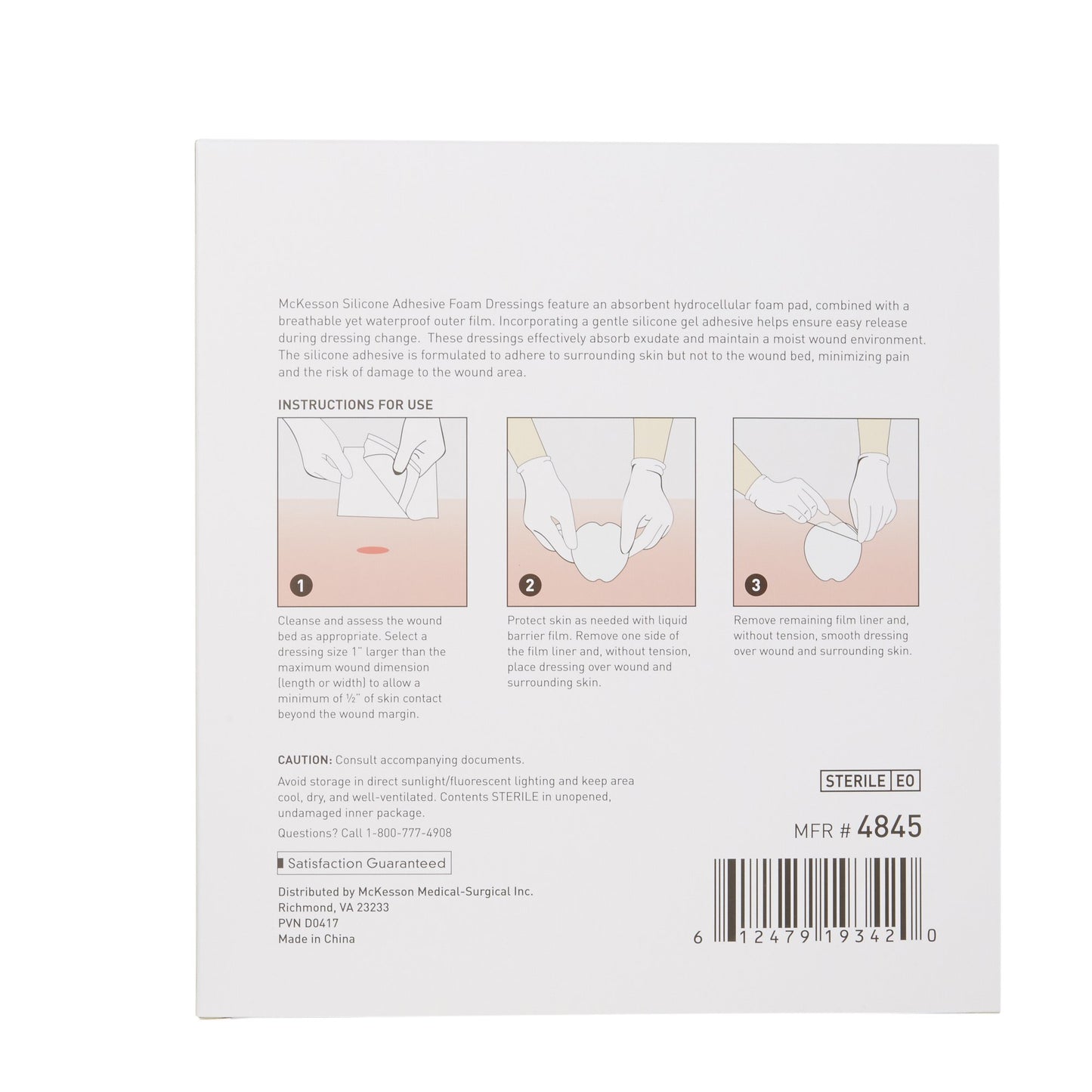 McKesson Silicone Adhesive with Border Silicone Foam Dressing, 7 x 7 Inch Sacral 4845