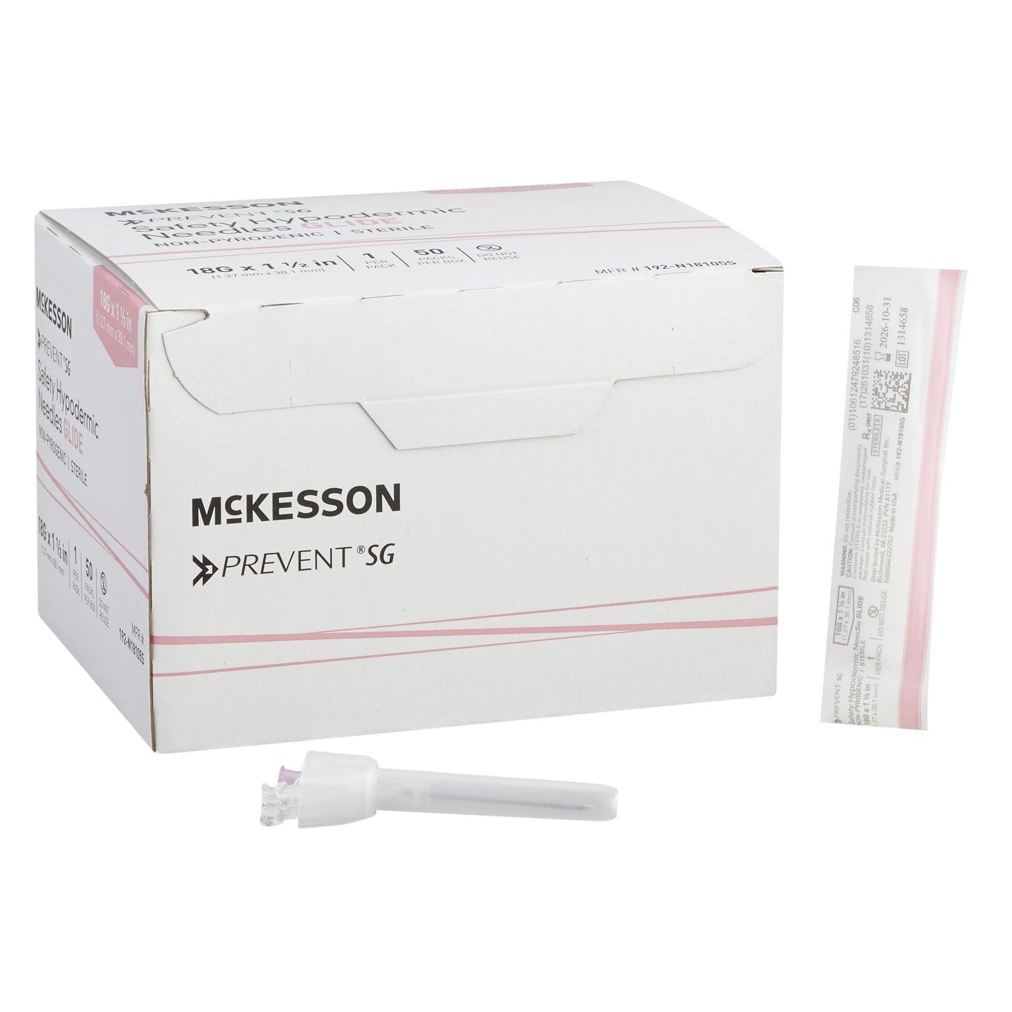 Safety Hypodermic Needle McKesson Prevent SG 1-1/2 Inch Length 18 Gauge Thin Wall Sliding Safety Needle - 306618