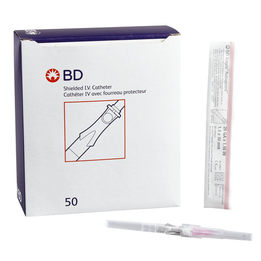Peripheral IV Catheter Insyte™ Autoguard™ 20 Gauge 1.16 Inch BD Vialon Straight Hub Non Blood Control Push Button Safety - 381434