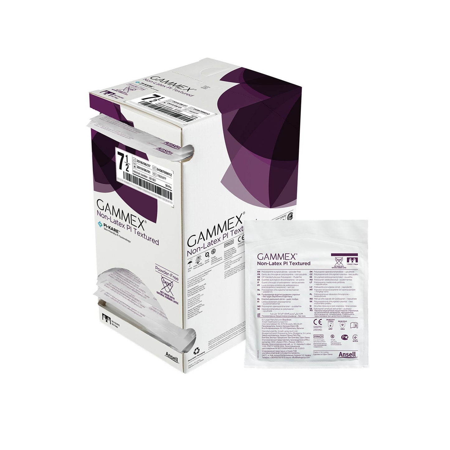 Gammex® Non-Latex PI Textured Polyisoprene Surgical Glove, Size 7.5, White 20688275