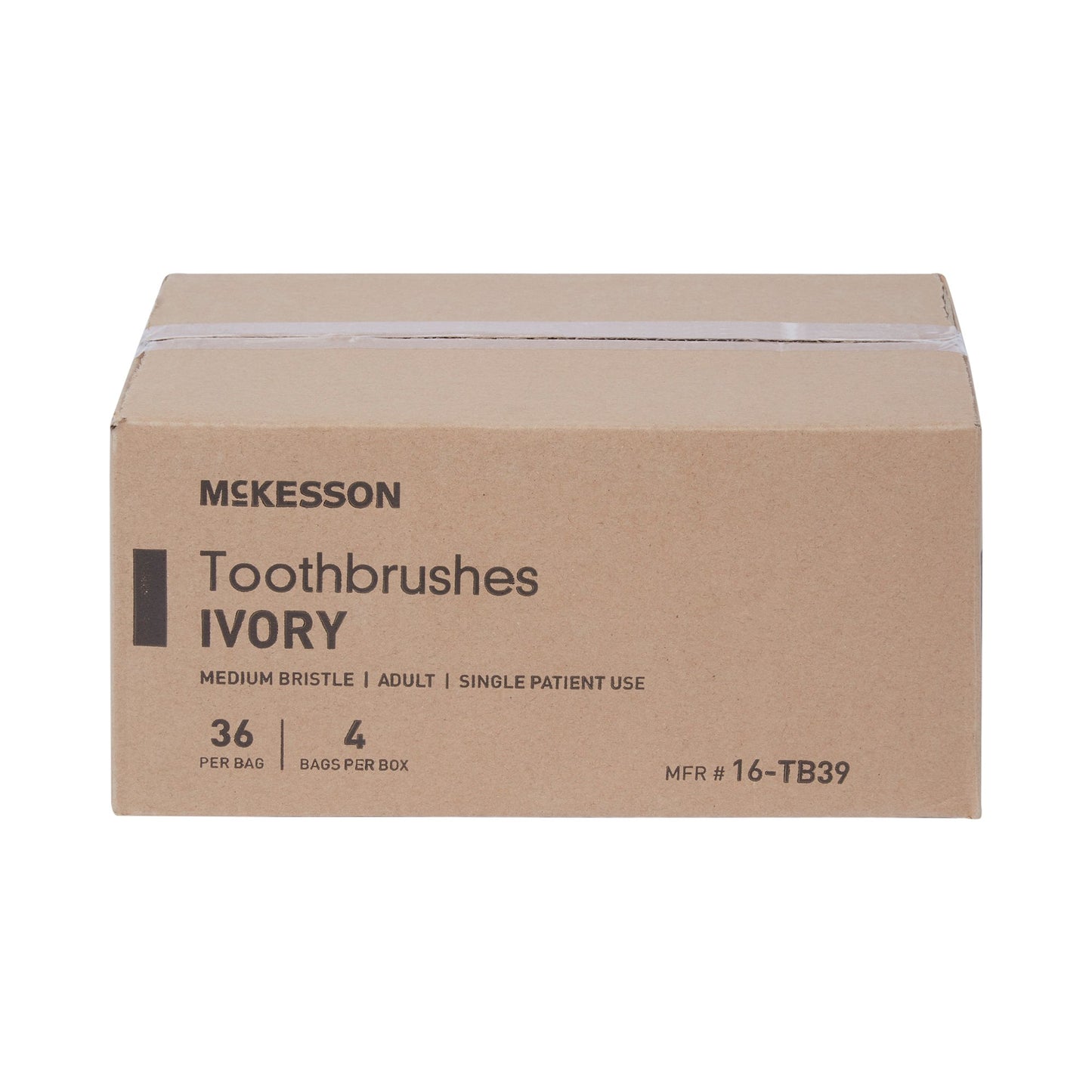 McKesson Toothbrush, Ivory, Medium, 1-1/16" x 3/8" Head, 1/2" x 5-7/8" Handle 16-TB39