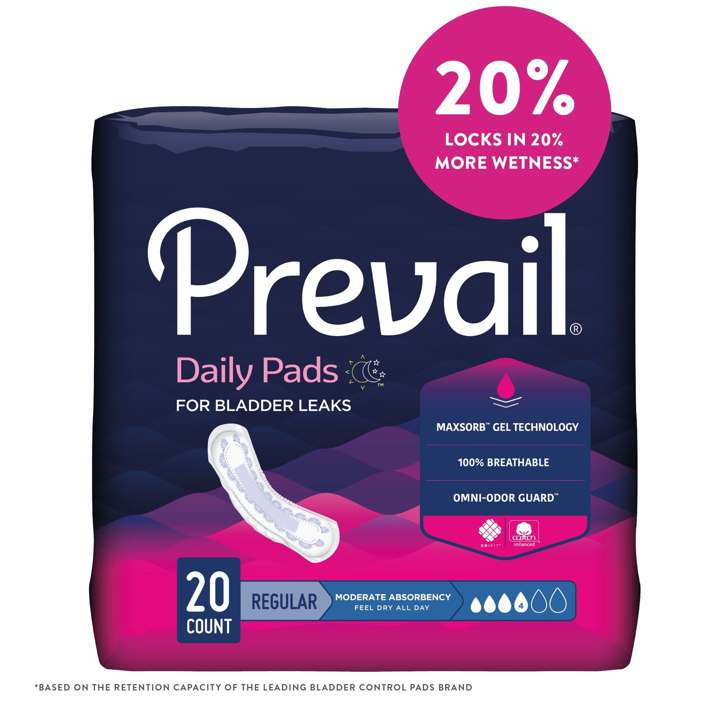 Prevail® Daily Pads Moderate Bladder Control Pad, 9¼-Inch Length BC-012