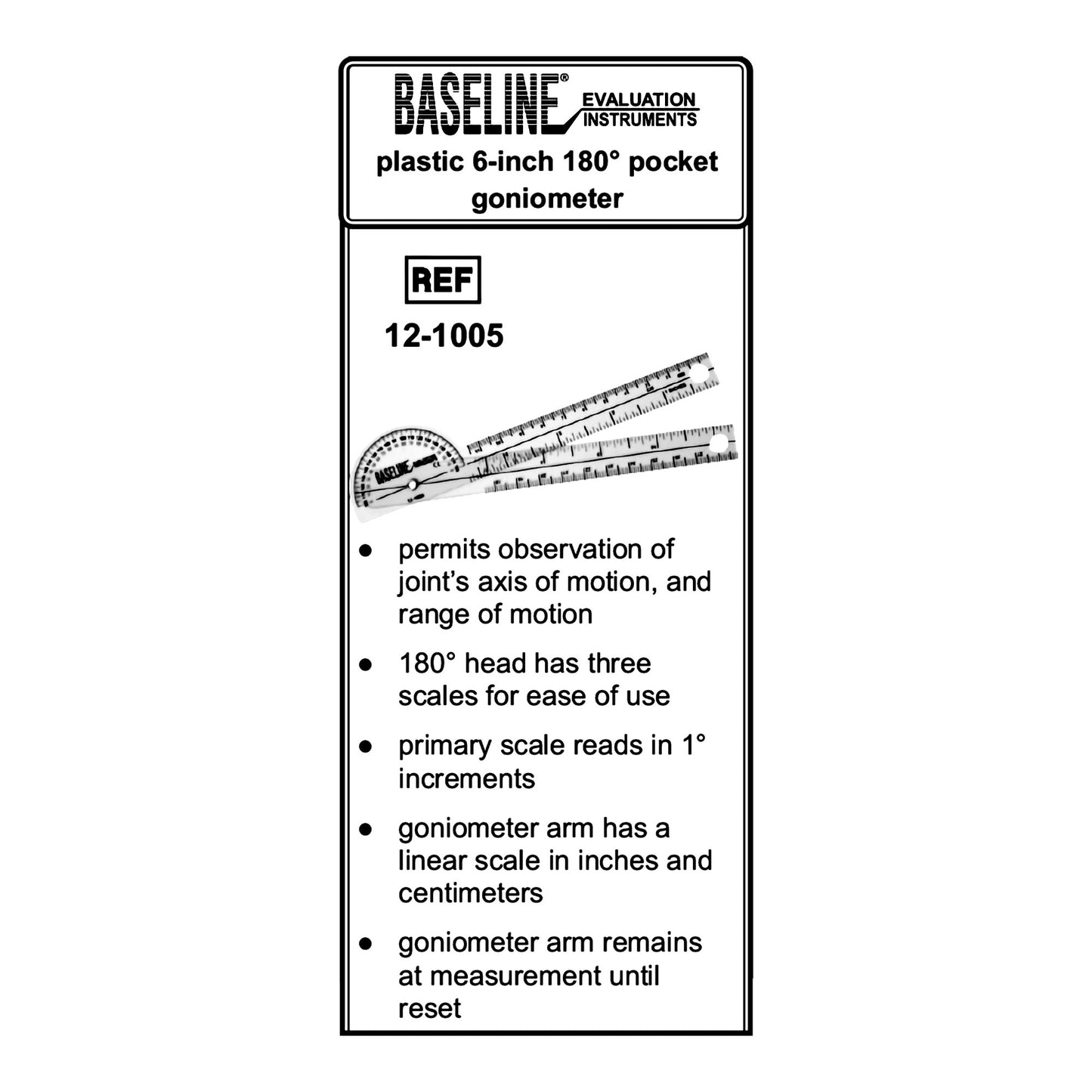 Baseline® 180° Head Plastic Goniometer, 6 Inch Arms 12-1005