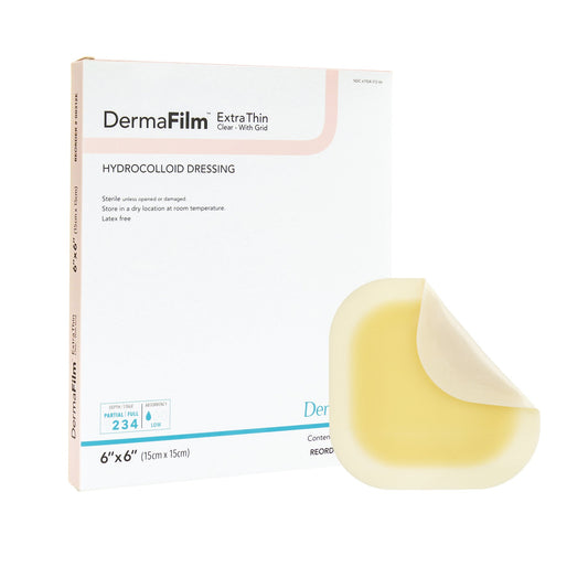 Thin Hydrocolloid Dressing DermaFilm® Film Backing 6 X 6 Inch Square Hydrocolloid / Film - 00312E