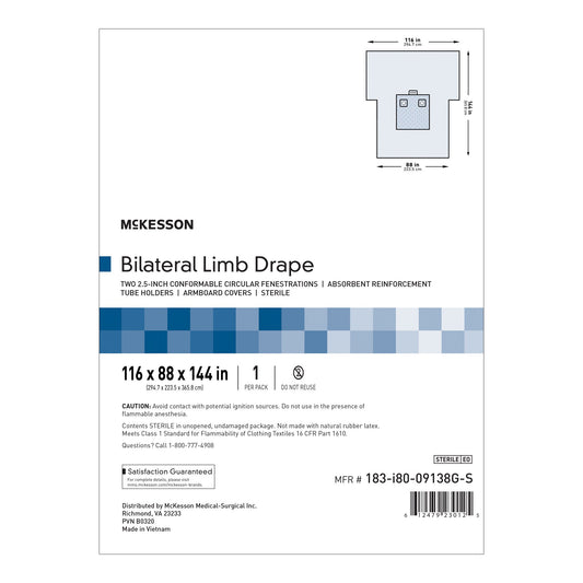 Orthopedic Drape McKesson Bilateral Limb Drape 116 W X 88 W X 144 L Inch Sterile - 183-I80-09138G-S