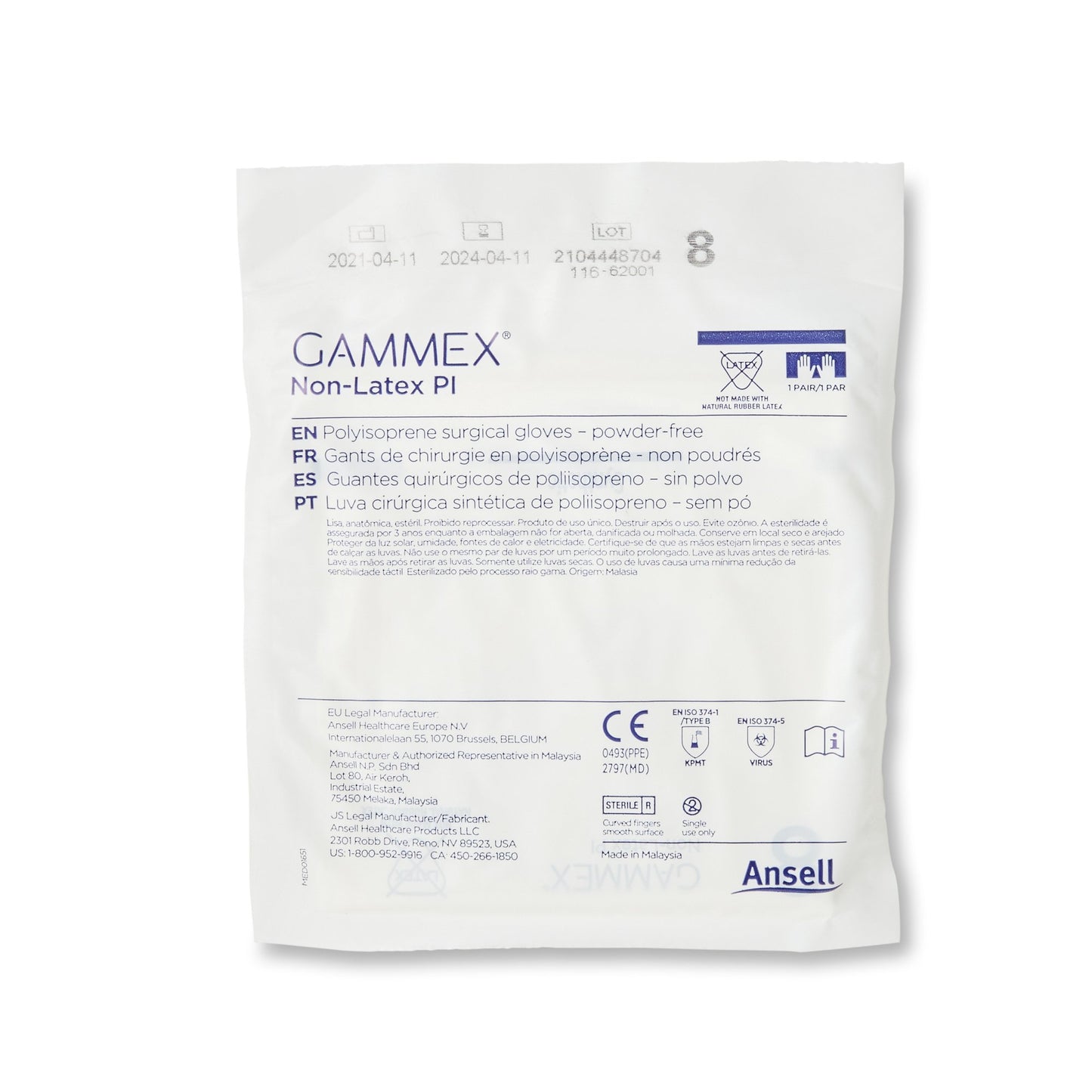 Gammex® Non-Latex PI Polyisoprene Surgical Glove, Size 8, White 20685780