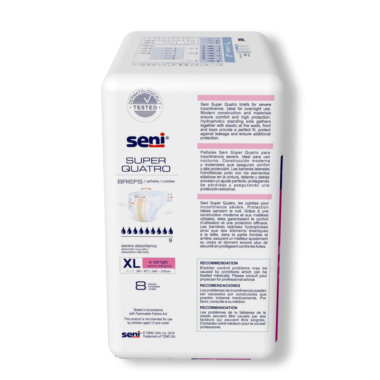 Seni® Super Quatro Severe Absorbency Incontinence Brief, Extra Large S-XL08-BQ1