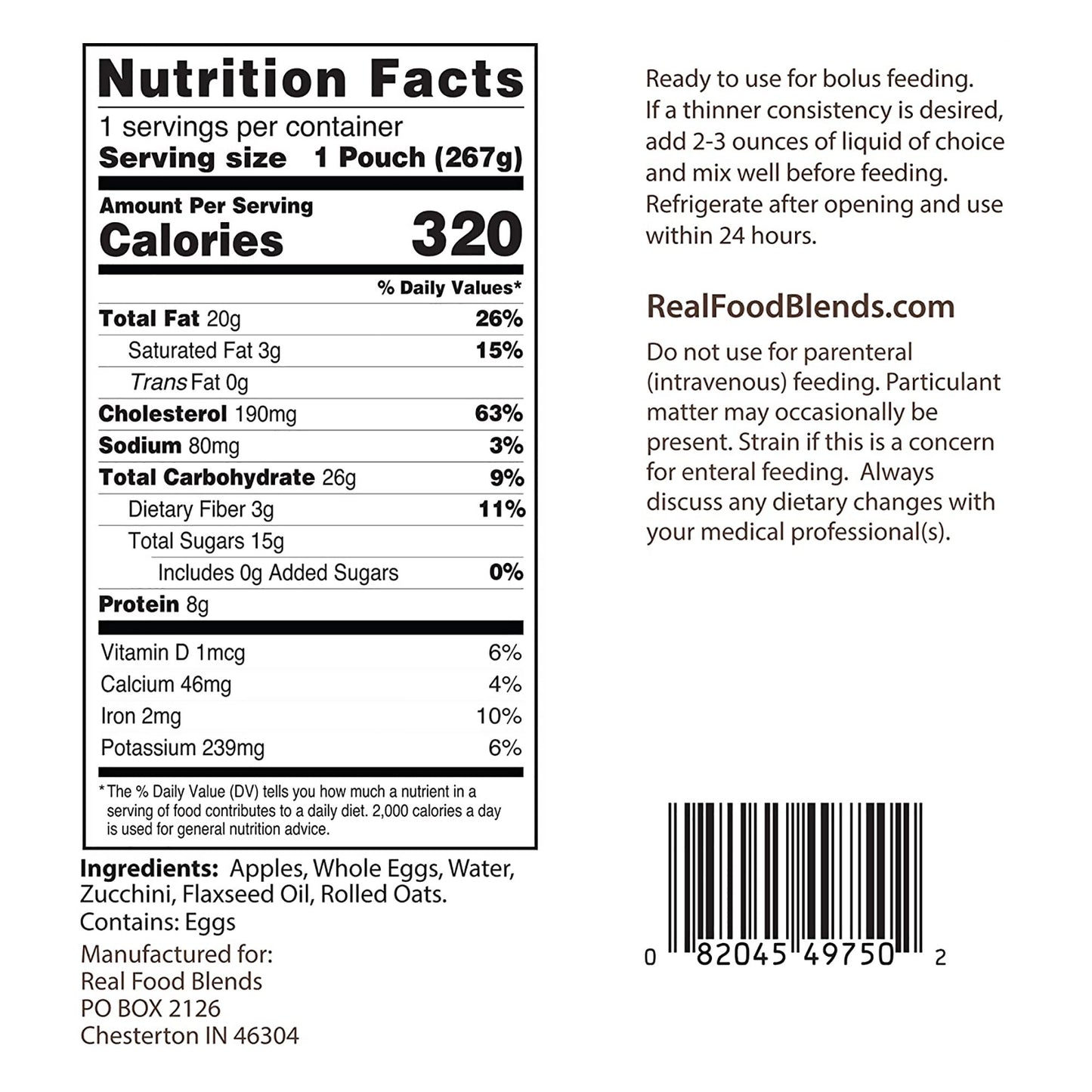 Real Food Blends™ Eggs, Apples & Oats Puree Food Blend for Tube Feeding, 9.4-oz. 176989