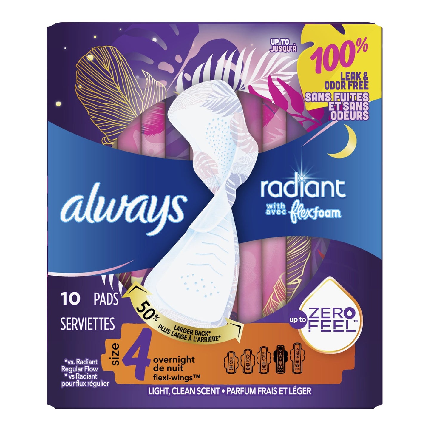 Always® Radiant Overnight Pads, Size 4 03700081811
