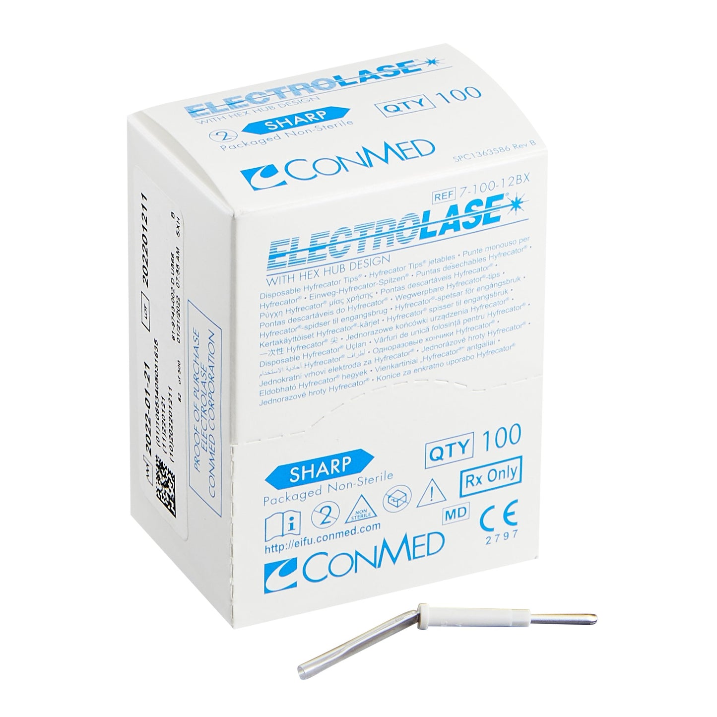 Blade Electrode Electrolase® Stainless Steel NonSterile Sharp Angled Blade Tip Disposable - 7-100-12CS