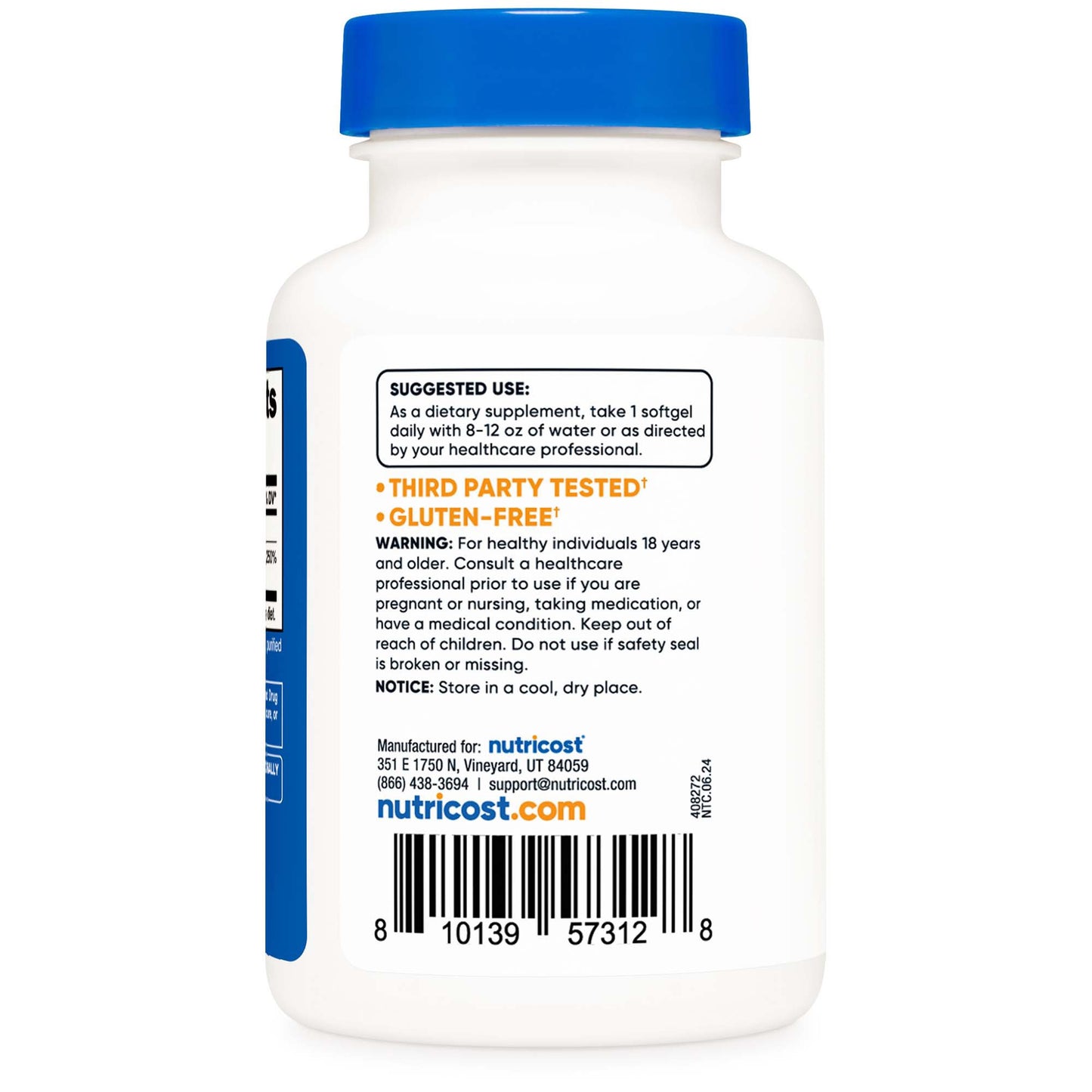 Dietary Supplement nutricost® Vitamin D3 10,000 IU Strength Softgel 240 Per Bottle NTC071101