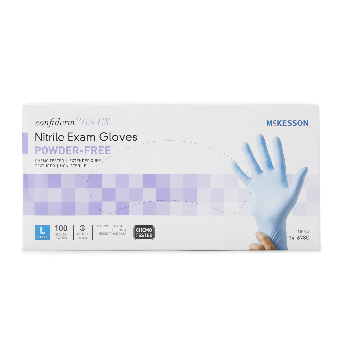McKesson Confiderm® 6.5CX Nitrile Extended Cuff Length Exam Glove, Large, Blue 14-678C