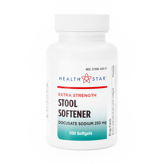 Stool Softener HEALTHSTAR® Softgel 100 per Bottle 250 mg Strength Docusate Sodium - 425-01-HST