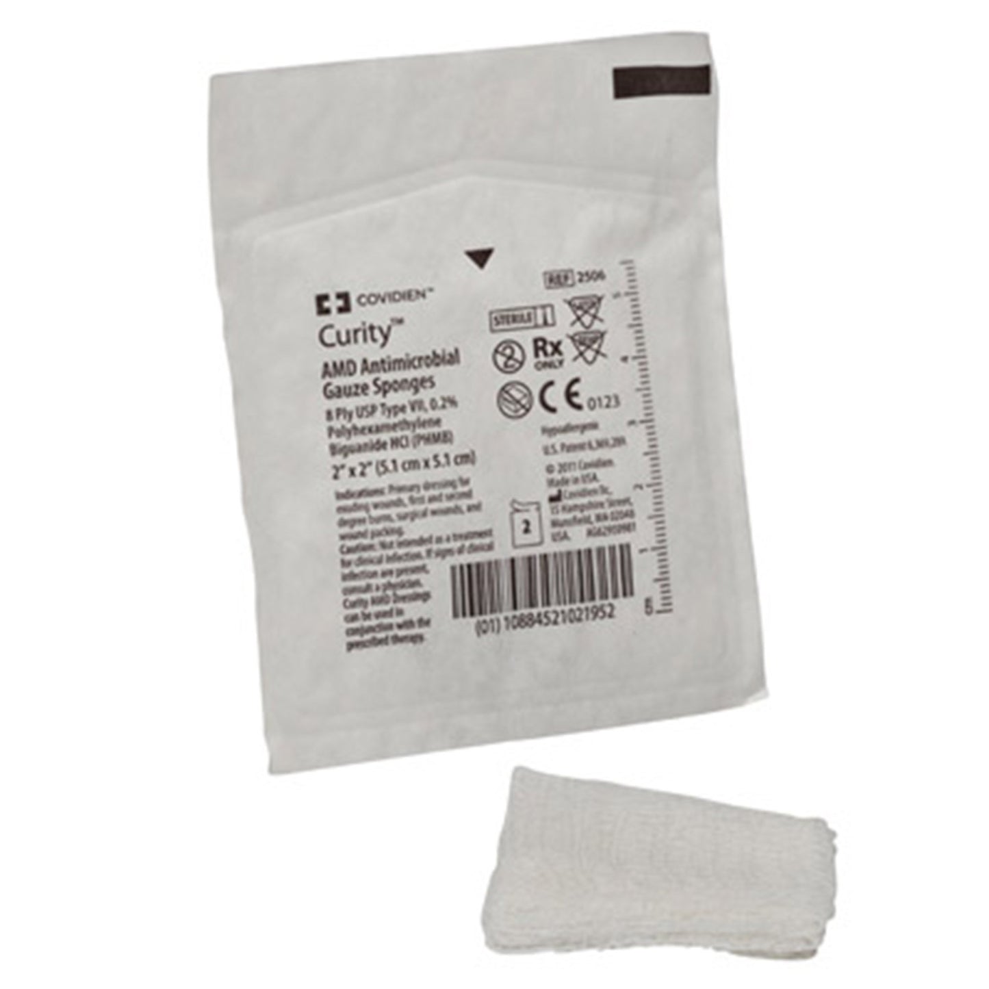Curity™ AMD™ Sterile Antimicrobial Gauze Sponge, 2 x 2 Inch, 8-Ply 2506-