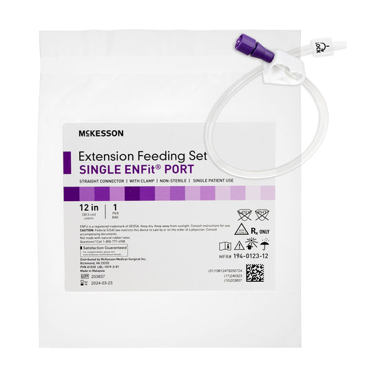 Bolus Enteral Feeding Extension Tube Set McKesson 12 Inch, Enfit, Secure Lock Straight Connector and Clamp, NonSterile - 194-0123-12