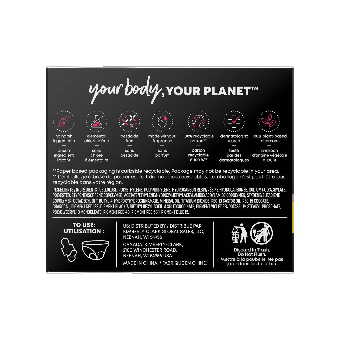 U by Kotex® Balance Ultra Thin Charcoal Pads with Wings, Regular 54898