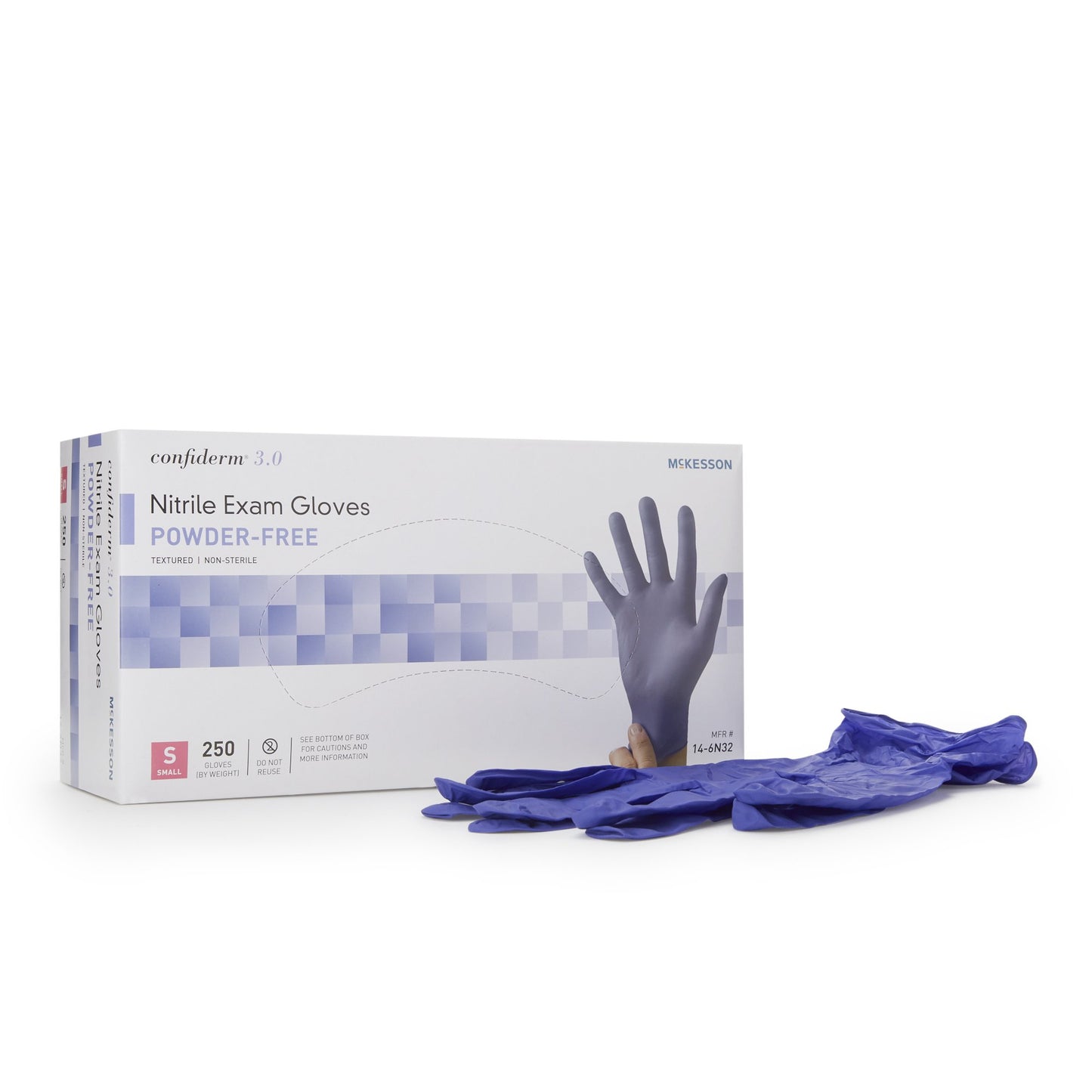 Exam Glove McKesson Confiderm® 3.0 Small NonSterile Nitrile Standard Cuff Length Textured Fingertips Blue Not Rated - 14-6N32