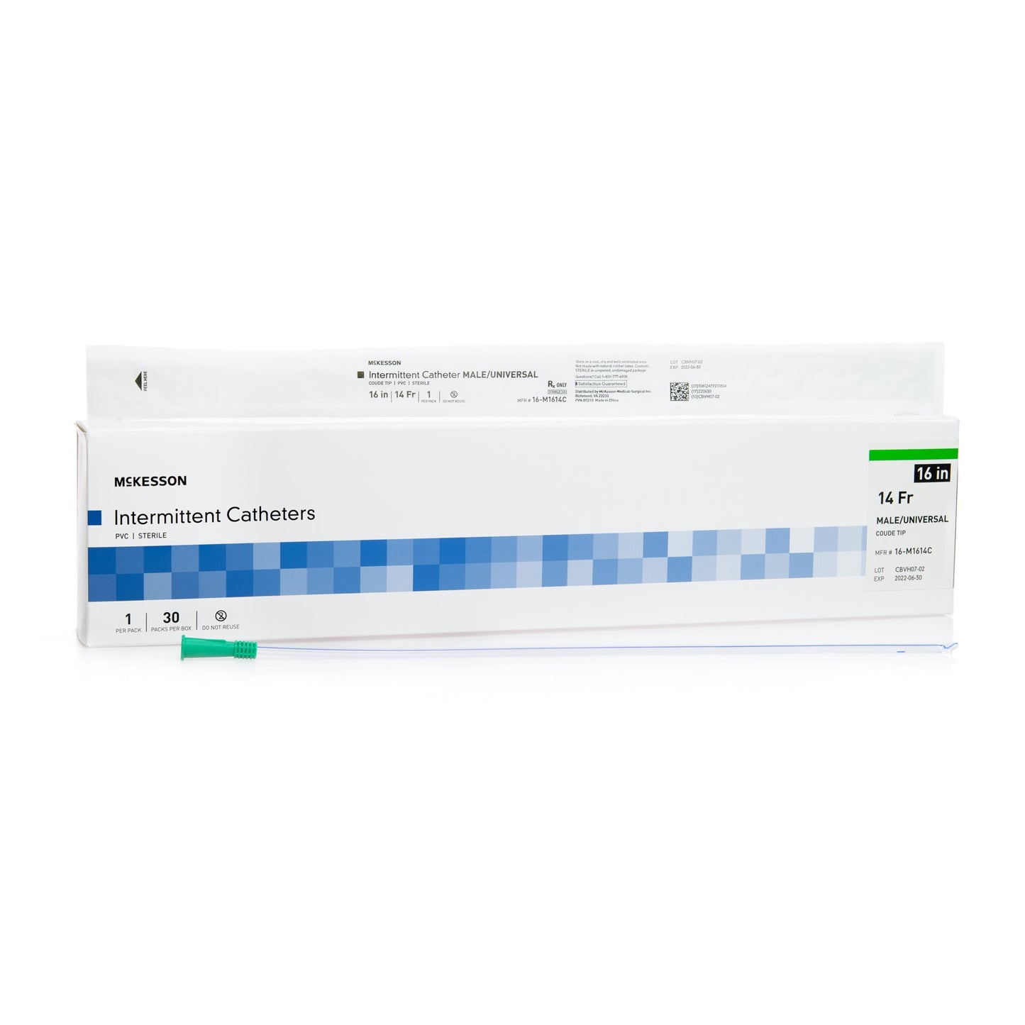 Urethral Catheter McKesson Coude Tip Uncoated PVC 14 Fr. 16 Inch - 16-M1614C