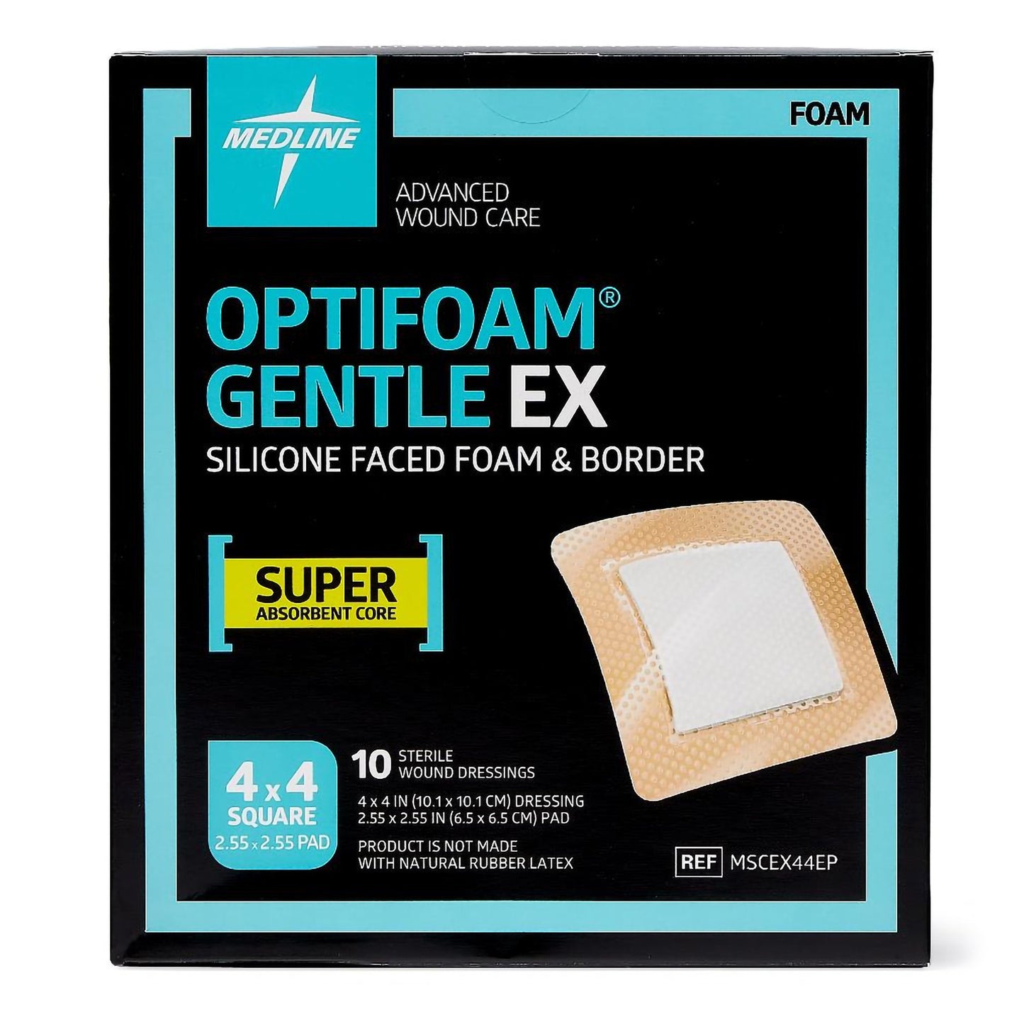 Foam Dressing Optifoam® Gentle EX 4 X 4 Inch With Border Waterproof Backing Silicone Face and Border Square Sterile MSCEX44EP