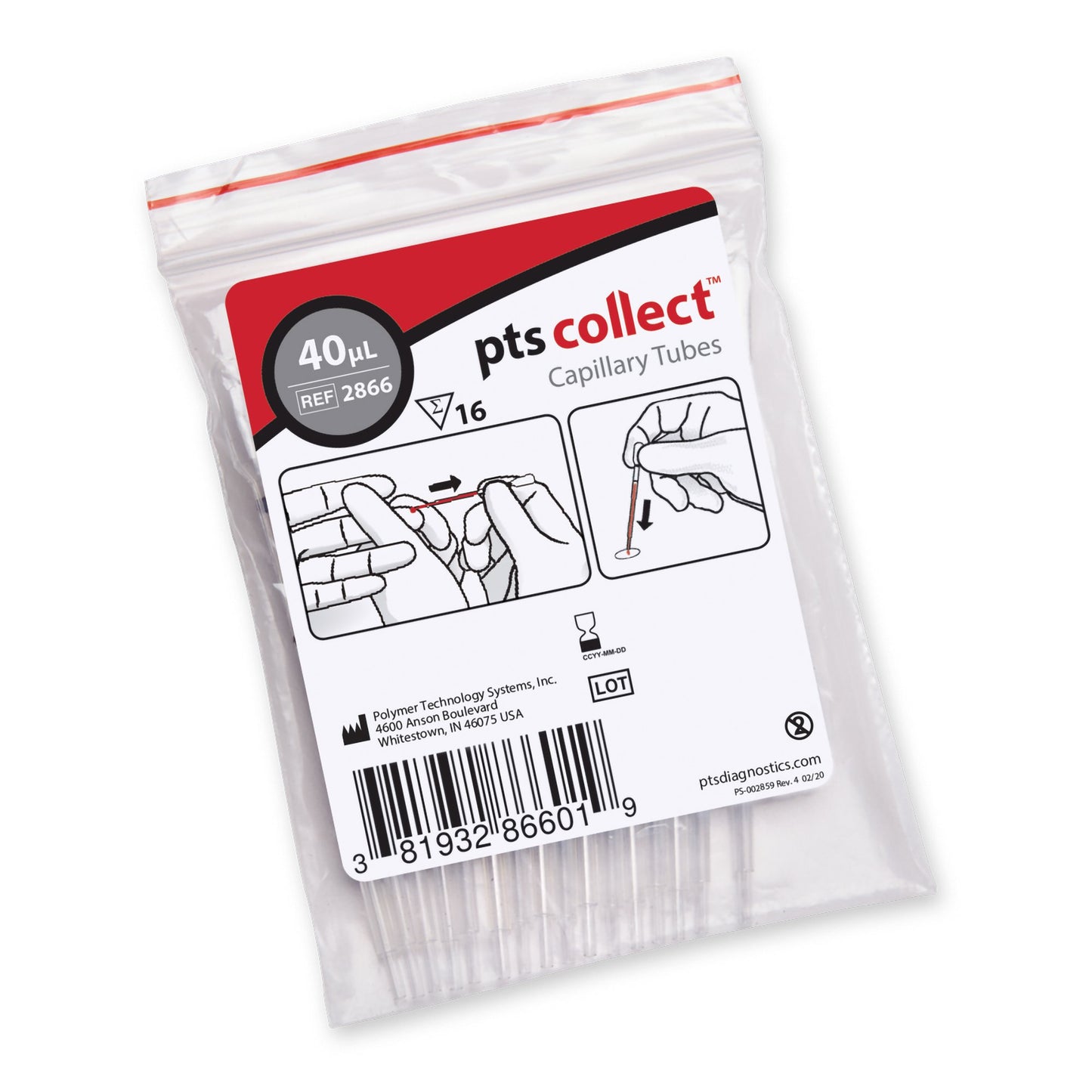PTS Diagnostics Capillary Blood Collection Tube, 40 µL 2866