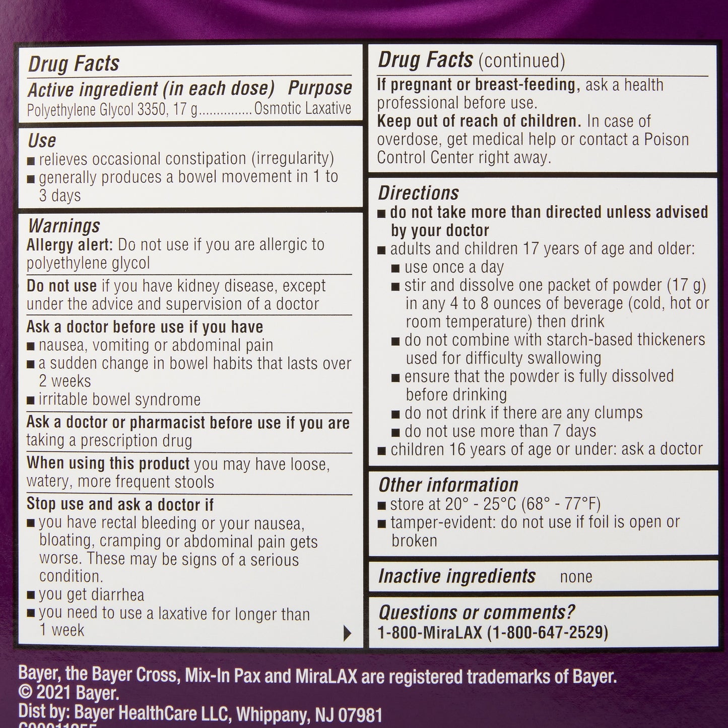 MiraLAX® Polyethylene Glycol 3350 Laxative 11523726808