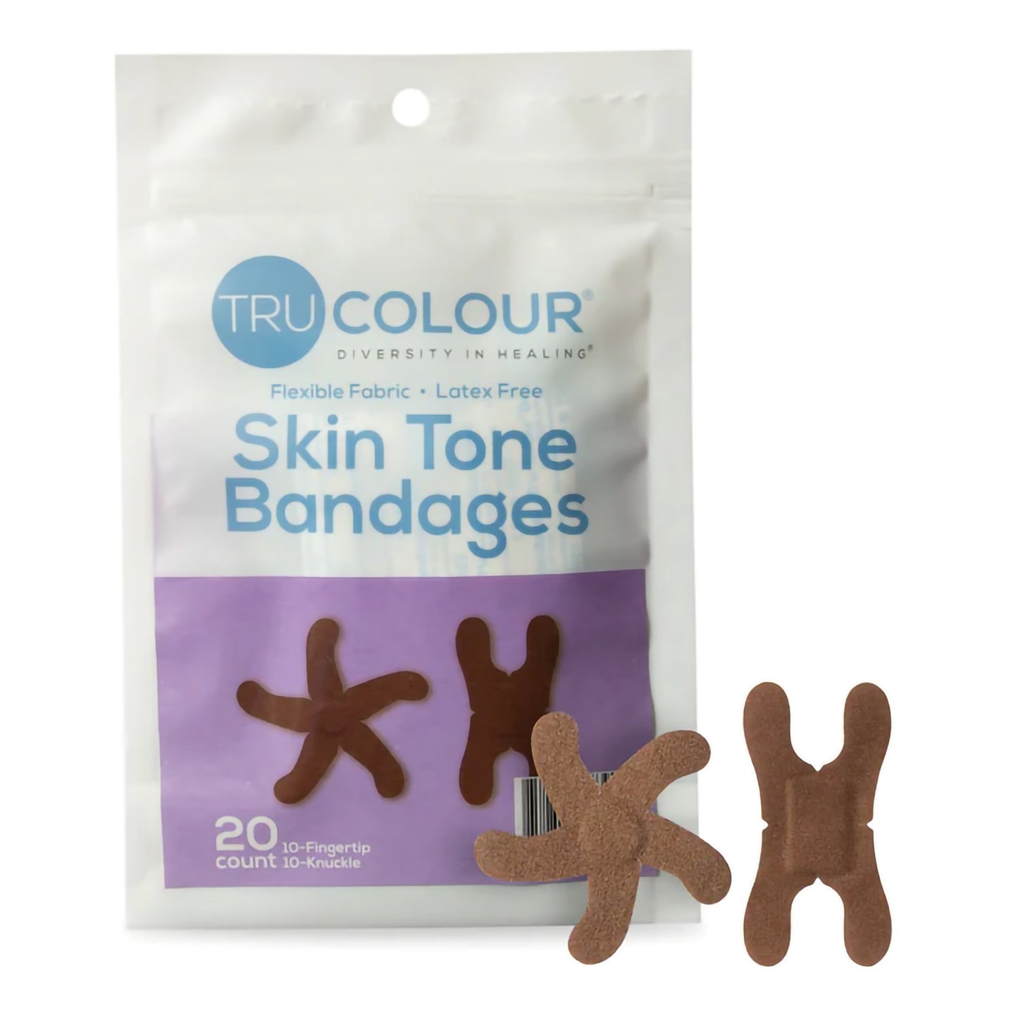 Waterproof Adhesive Strip Tru-Colour® Assorted Sizes Fabric Knuckle / Fingertip Dark Brown Sterile - TCB-PKF
