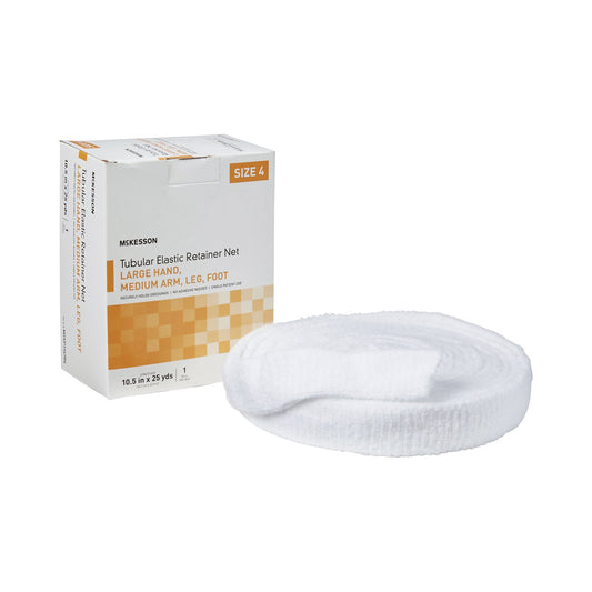 Elastic Net Retainer Dressing McKesson Tubular Elastic 10-1/2 Inch X 25 Yard (26.7 cm X 22.9 m) Size 4 White Large Hand / Medium Arm / Leg / Foot NonS