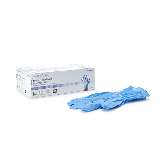 Exam Glove McKesson Confiderm® 6.5CX Medium NonSterile Nitrile Extended Cuff Length Textured Fingertips Blue Chemo Tested - 14-676C