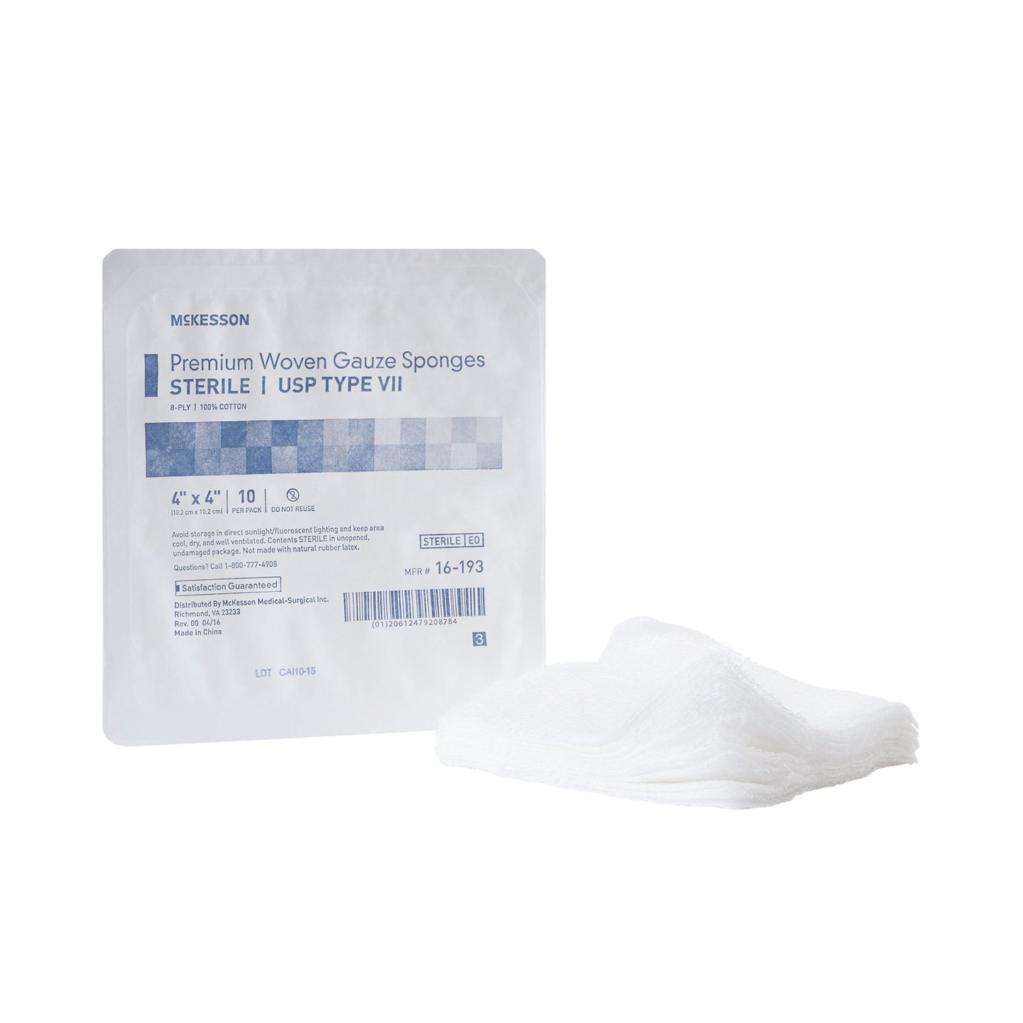 McKesson Sterile USP Type VII Gauze Sponge, 4 x 4 Inch, Eight Ply 16-193