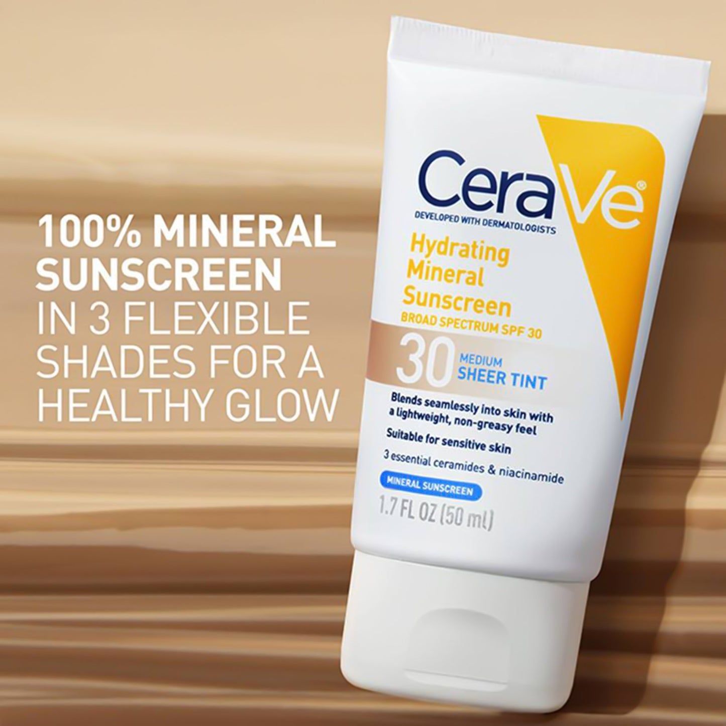 Sunscreen CeraVe® Hydrating Mineral Sunscreen Medium Sheer Tint SPF30 Lotion 1.7 oz. Tube 60600051231