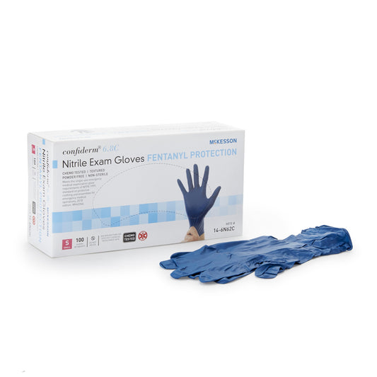 Exam Glove McKesson Confiderm® 6.8C Small NonSterile Nitrile Standard Cuff Length Textured Fingertips Blue Chemo Tested / Fentanyl Tested - 14-6N62C