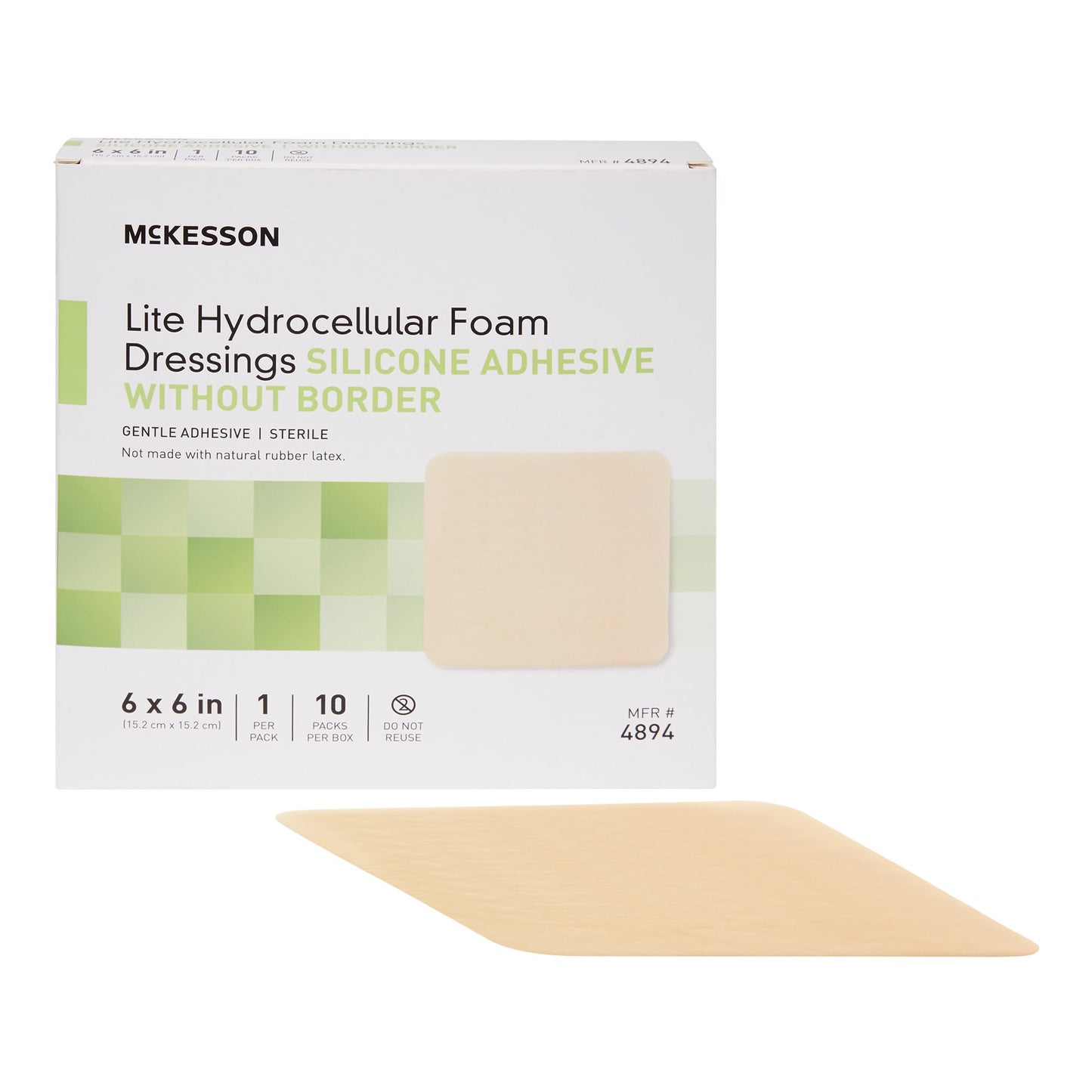 McKesson Lite Hydrocellular Foam Dressing w/ Silicone Adhesive w/o Border, 6 x 6 4894
