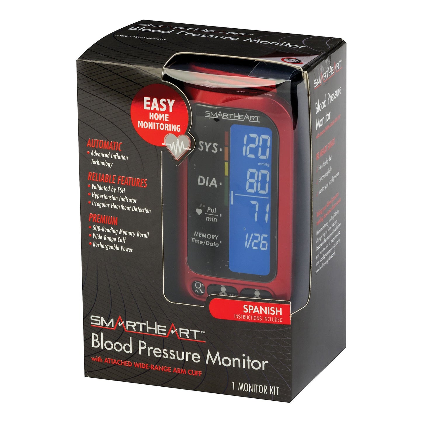 Home Automatic Digital Blood Pressure Monitor Smartheart Adult Cuff Nylon Cuff 22 to 42 cm Desk Model - 01-509