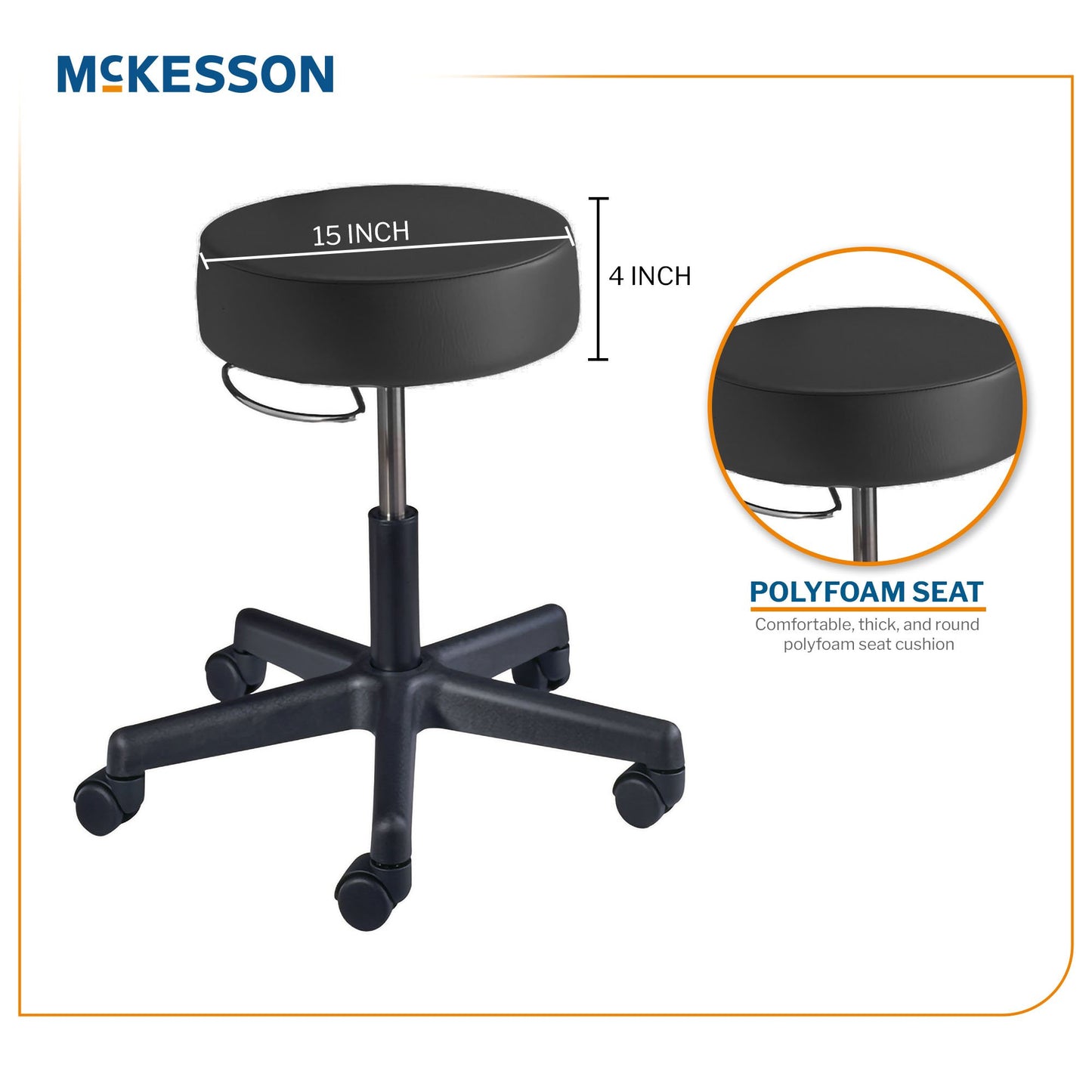 McKesson Round Pneumatic Exam Stool, Black, without Backrest 81-22500HAM114