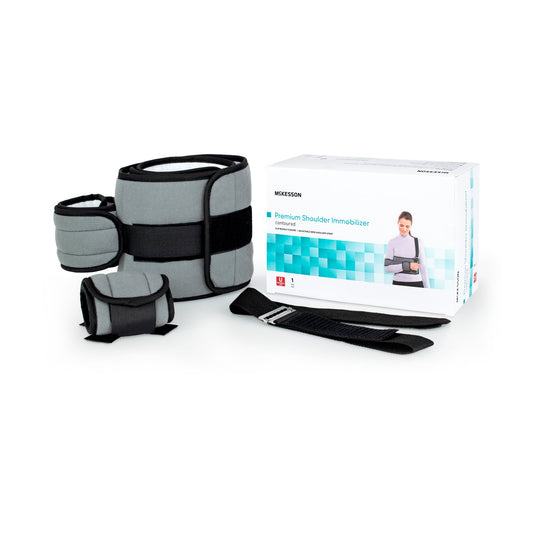 Shoulder Immobilizer McKesson One Size Fits Most Fiberlaminate Waist-Hook and Loop Closure/Shoulder Strap with Buckle/Arm Band and Hand Band Hook and