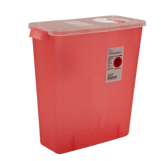 Sharps Container In-Room™ Translucent Red Base 13-3/4 H X 13-3/4 W X 6 D Inch Vertical Entry 3 Gallon - 8527R