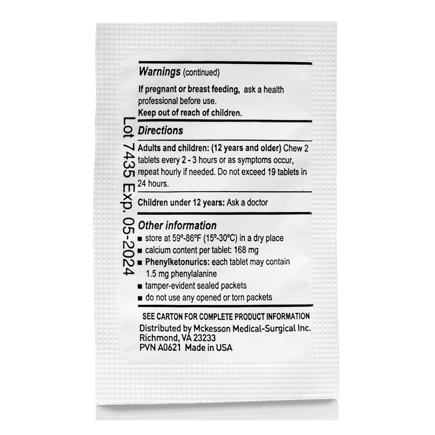 McKesson Calcium Carbonate Antacid Tablets, Mint Flavor 87675