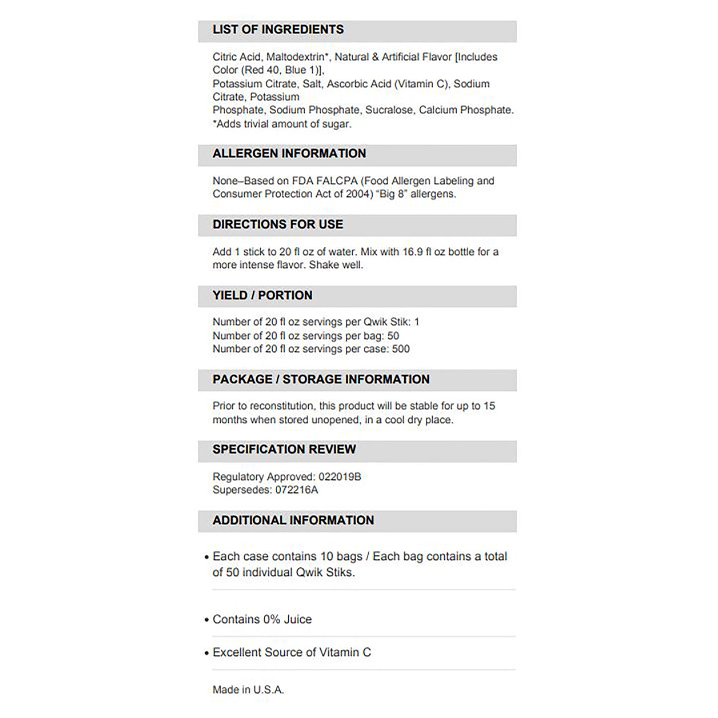 Sqwincher® Quik Stik® Zero Grape Electrolyte Replenishment Drink Mix 159060107