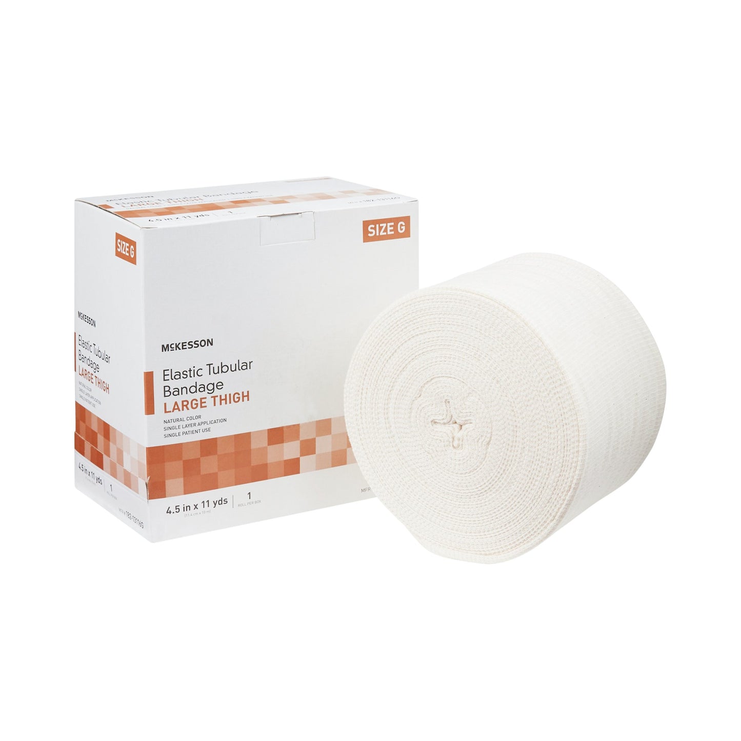 Elastic Tubular Support Bandage McKesson Spandagrip™ 4-1/2 Inch X 11 Yard Large Thigh Pull On Natural NonSterile Size G Standard Compression - 182-131