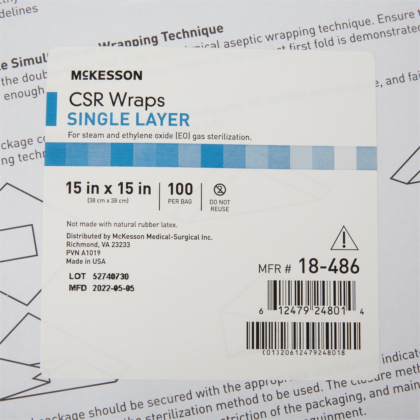 McKesson Single Layer Sterilization Wrap, 15 x 15 Inch 18-486